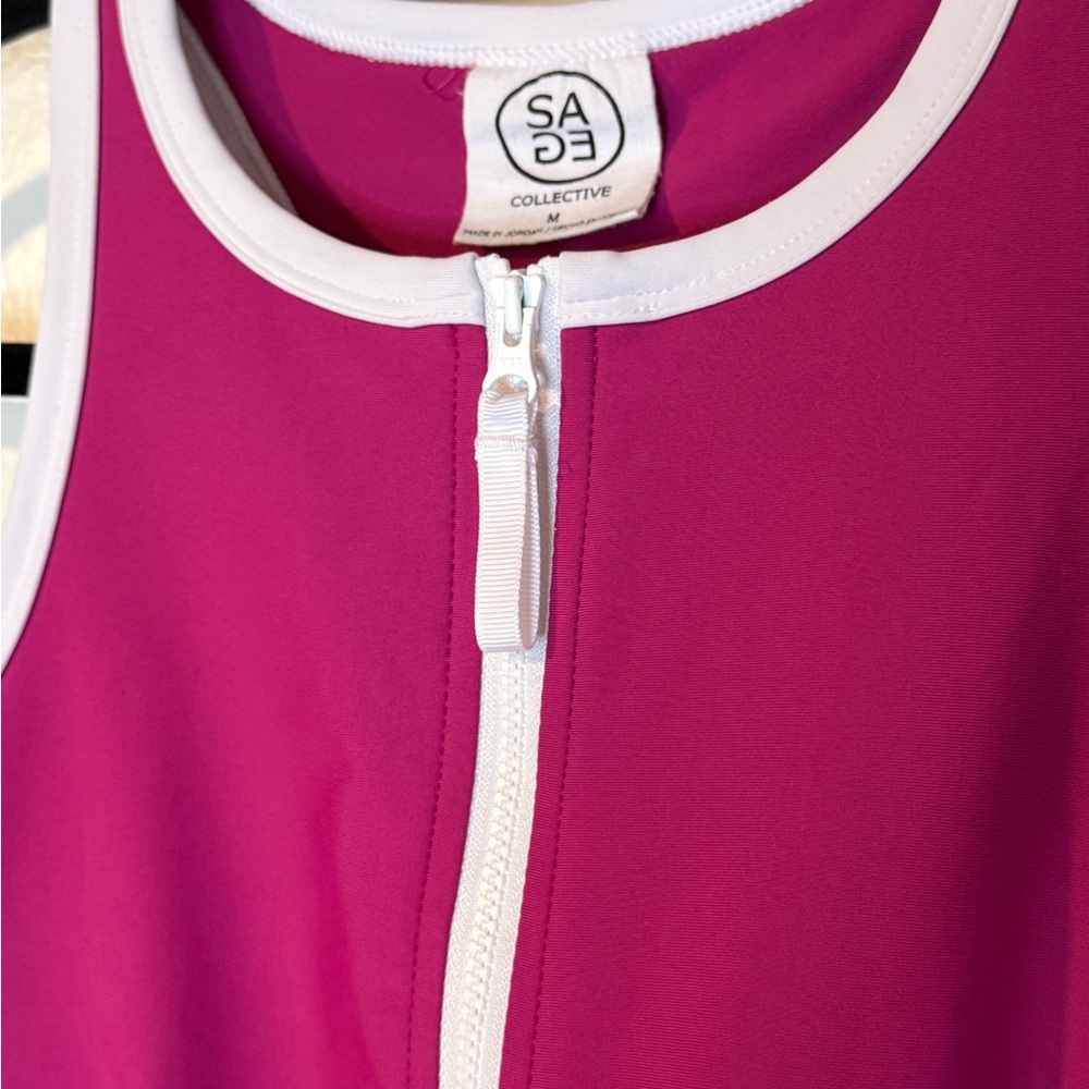 Pink Halter-Style Zip-Front Athletic Dress with White Trim - Picture 5 of 9